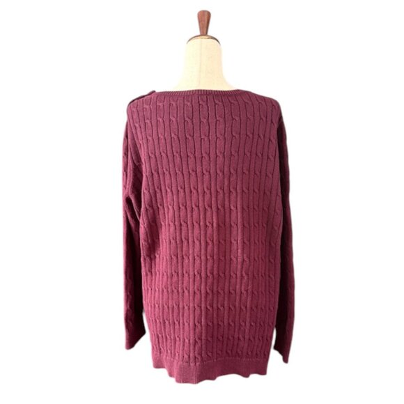 TALBOTS Burgundy Cable Knit Crewneck Sweater Cotton Shoulder Buttons Plus 3X EUC - Picture 8 of 11